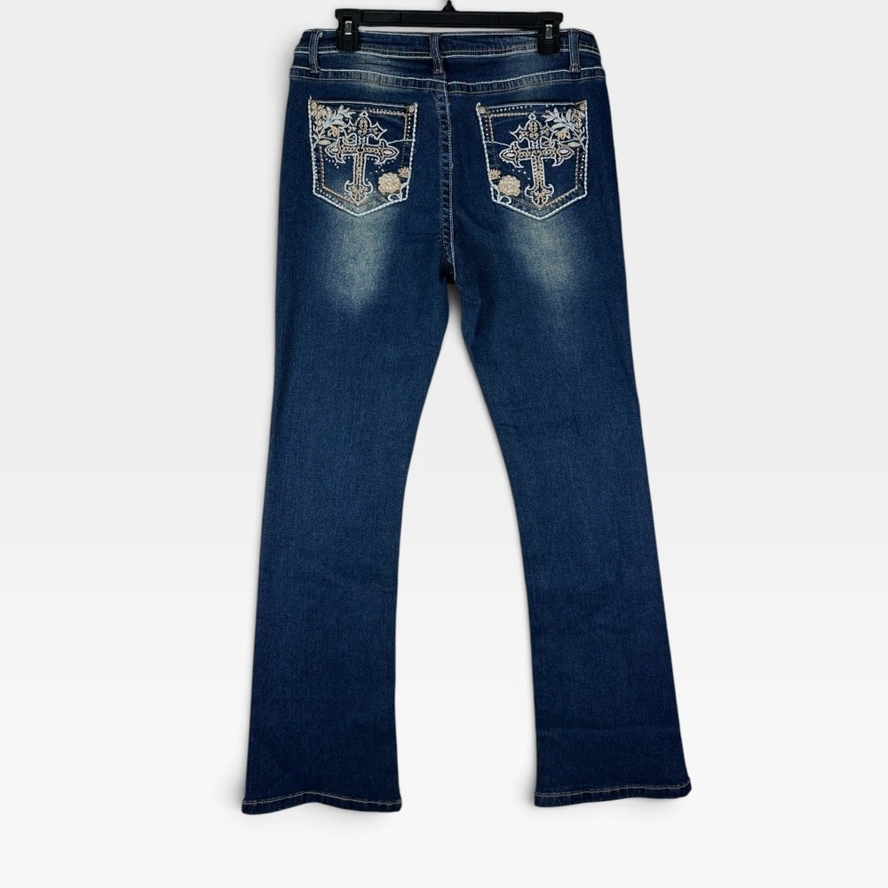 Harper & Ivy Bootcut Jeans Womens 13 Blue Embroidered Cross Pockets NWT